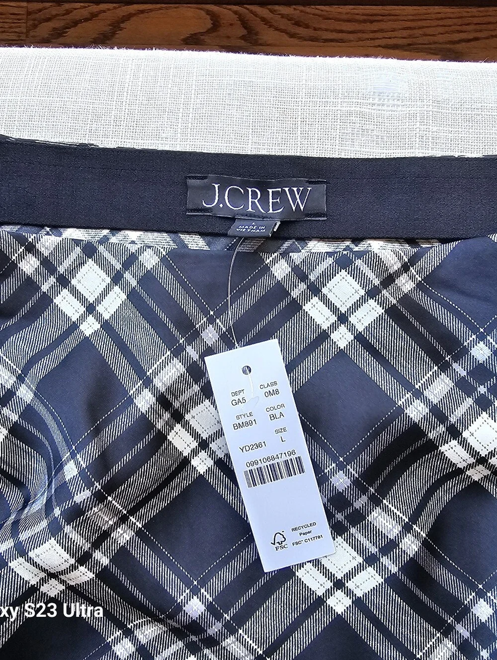 New! J. Crew Sz L Gwyneth Slip Skirt Black White Friday Plaid Check Bottom NWT